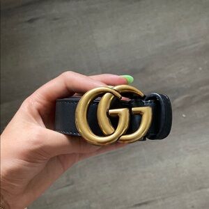 Gucci Black Belt with Gold GG Emblem